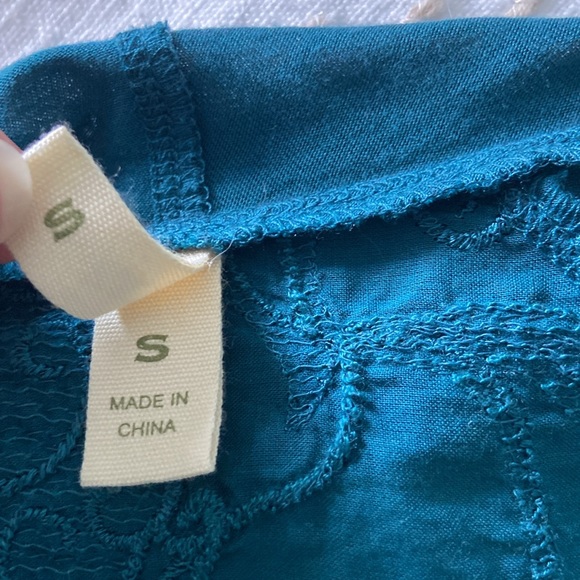 Anthropologie Turquoise Open Front Cotton Cardigan Embroidered Detailing… - Picture 6 of 8